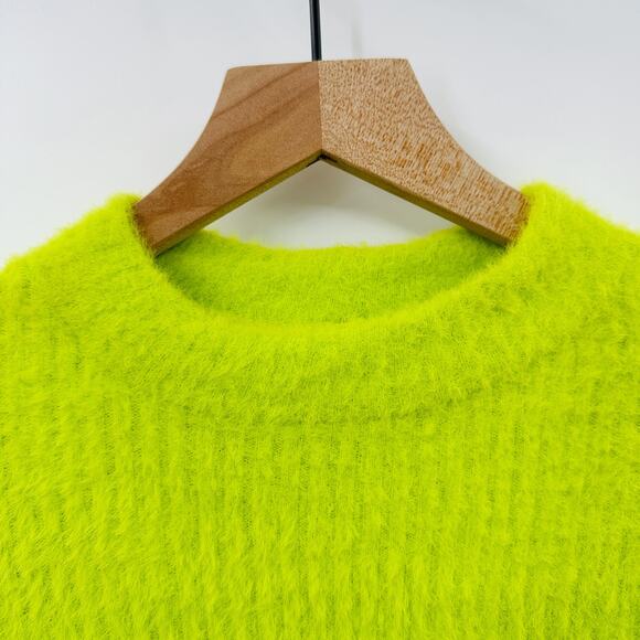 by‎ Anthropologie Mock Neck Fuzzy Sweater in Brat Green Neon Lime Size XS - Picture 7 of 11